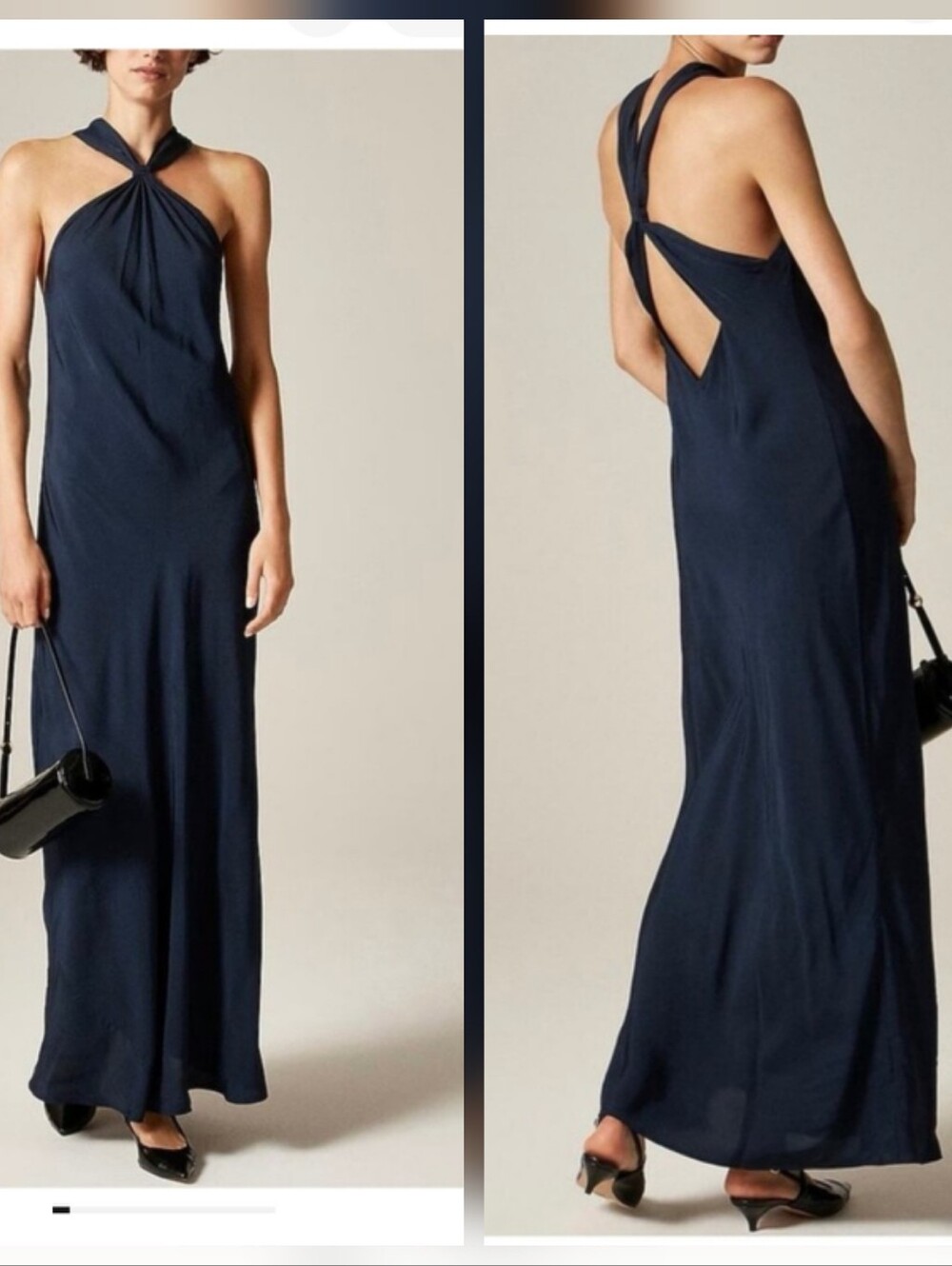 J.Crew Collection Silk Halter Slip Dress NWT Sz 2 Maxi Formal Navy Blue